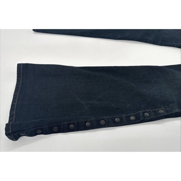 Y2K Parasuco Denim Jeans 31x33 Stretch Snap Open Flared Fringe Rhinestone Hippie - Picture 15 of 16